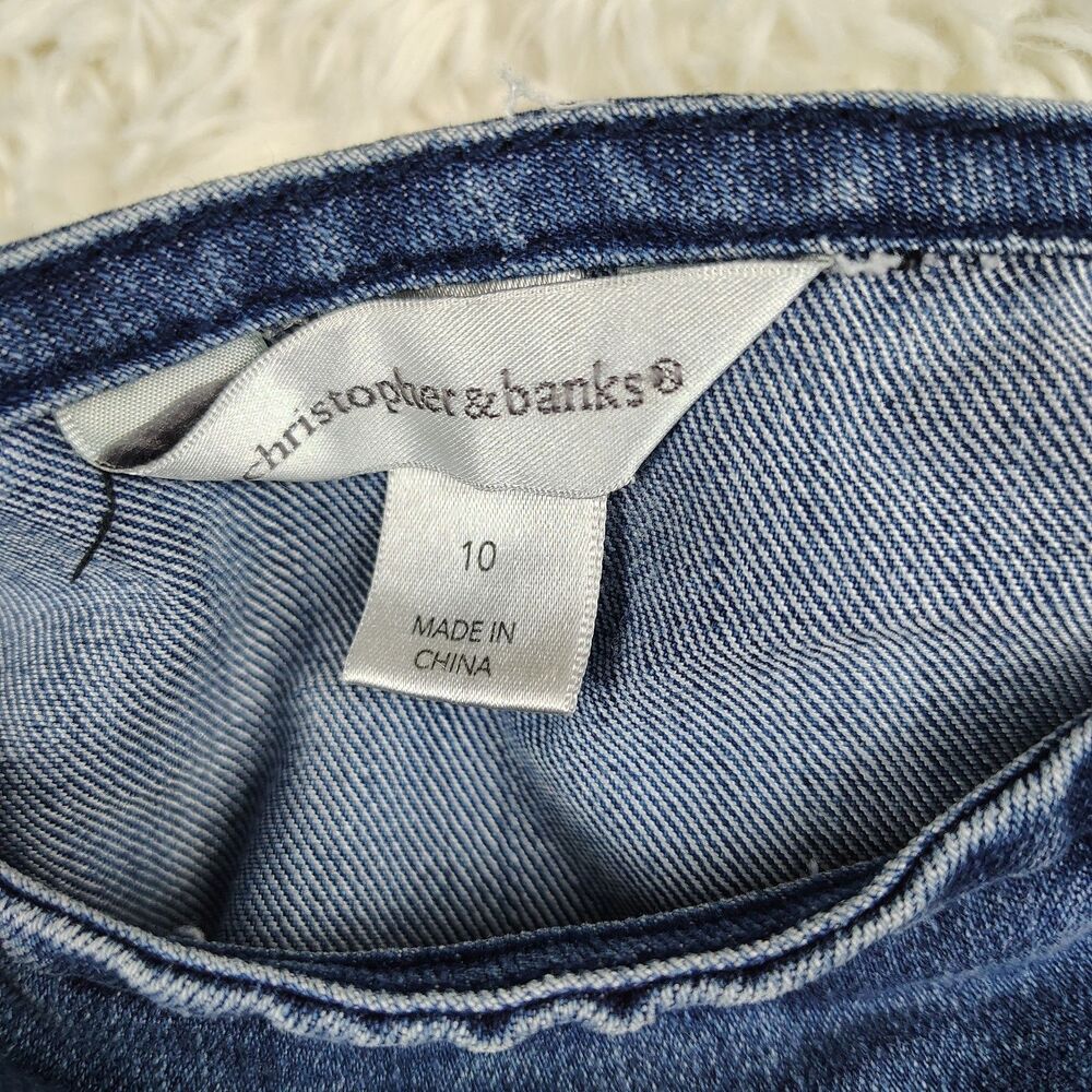 Christopher & Banks Zig Zag Asymmetrical Stitching Denim Midi Skirt Sz 10 - Picture 8 of 8